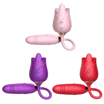 10 Frequência Telescópica Vibrador Massageador Rosa Tonuge Lambendo Estimulador de Adultos Recarregável Brinquedo do Sexo para as Mulheres de Casais U1JD