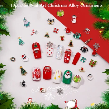 10 Pcs Liga Jóias de Natal Decorações da Arte do Prego de DIY do Prego do Natal Encantos Boneco de neve Elk floco de Neve Manicure Moda Acessórios