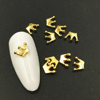 100Pcs DIY de Ouro/Prata/Champanhe Nail Art Encantos Coroa 3D Decorações Liga Strass