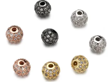 10mm Rodada micro pave cz cúbicos de zircônia espaçador esferas de Latão, Cobre, Metal de Cristal da pulseira, colar de dgd34 Resultados da Jóia