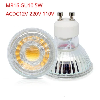 10pcs MR16 GU10 COB LED Bulbo de Vidro da ESPIGA Projector 5W 220V AC ACDC12V 500-600LM do LED Branco Quente Branco Substituir 50w o Halogênio Luz