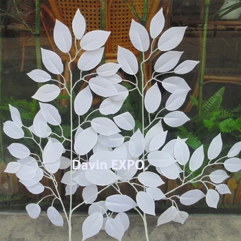 12 pcs Decoração de plantas artificiais de seda branca artificial deixa a decoração da casa deixa a festa de casamento de arco de casamento vintage suprimentos