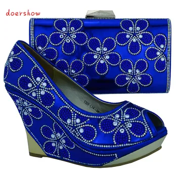 2016 Moda africana Sapatos e Bolsa Correspondente Conjunto de Senhoras Sapatos e Bolsa para festa,cor azul royal tamanho 38-42 doershow WOW32