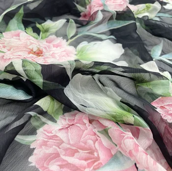 2021 Grande Flor Peônia Leve e Fino, Impressão em Tecido de Chiffon de Poliéster de Vestuário de Verão de Costura Pano de Tecido para o Vestido de