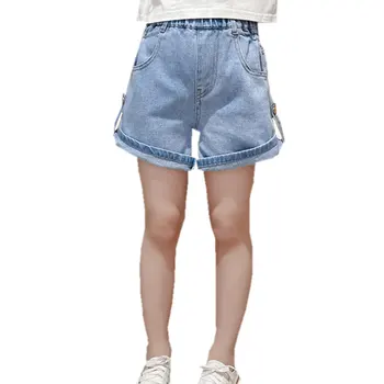 2022 Meninas De Jeans Rasgado Shorts Adolescente De Verão Acima Do Joelho Calças Jeans Com Furo De Crianças De Luz, De Cor Azul, Shorts 5 7 9 11 13 14