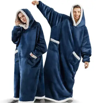 2023 Super Longo de Flanela Cobertor com Mangas de Inverno Hoodies Casaco Oversized Mulheres Homens Pulôver de Lã TELEVISÃO Gigante Cobertor Novo