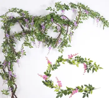 2M Wisteria Videira Flor de cinco cores para escolher Artificial ivy flores de Seda Flor Wisteria