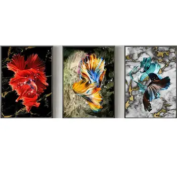 3 Peça de Diamante Mosaico de Fantasia Colorido de Peixes Koi Diamante Pintura Quadrado Redondo Bordado de Diamante Animal para o Ano Novo Decoração
