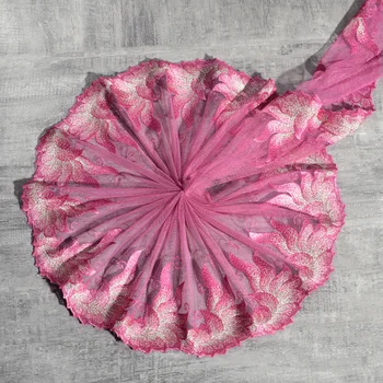 30Yards Guarnição do Laço Bordado cor-de-Rosa de Tecido Tissu Costura Malha de Tule Guipure Cabo de Cordões de Costura DIY Boneca de Pano de Alta Qualidade