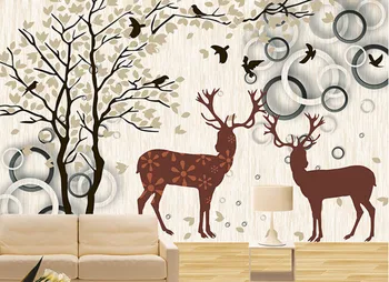 3D personalizado elegante aves da floresta de cervos murais papel de parede,hotel, restaurante, coffe shop tv da sala de estar de parede papel de parede do quarto