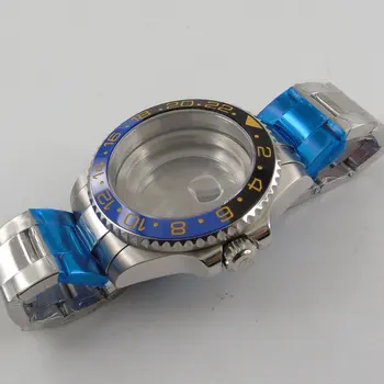 40MM de Alta qualidade, caixa de Relógio de Cristal de Safira Azul de Cerâmica Preta Moldura de Aço Inoxidável de Ajuste Para o ETA 2836 Movimento Automático