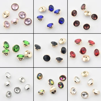 5 pcs/lote 9 cores redonda de Acrílico cristal de rocha Botão botões de Metal para camisas Multicolor de strass, botões botões decorativos