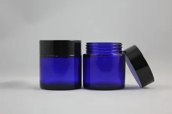 50g de vidro azul creme, frasco com tampa de alumínio preto, 50g de cosméticos jar,embalagem para máscara ou creme para os olhos,50g garrafa de vidro