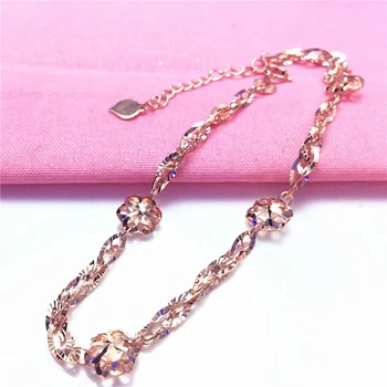585 roxo banhado a ouro 14K ouro rosa oco cadeia de flores pulseira de charme requintado moda engajamento jóias acessórios femininos