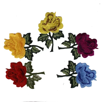 5pieces Rosa Bordado Tecido de Manchas de Flores Apliques em Relevo de Roupas, Saco de Decoração de Costura de Vestuário, Acessórios T2516