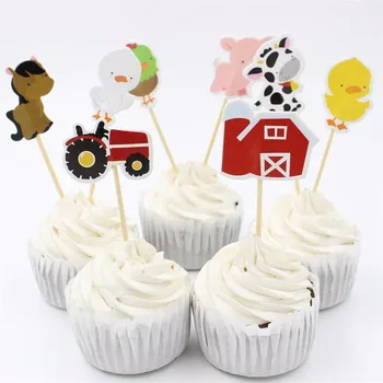 72pcs/monte Fazenda de gado Leiteiro Tema de desenhos animados para festas Cupcake Topper Crianças Menino Festa de Aniversário, Decorações