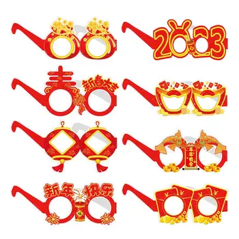 8x Engraçado de ano Novo Óculos Estande Adereços Kit de Papel Cartão Photo Frame para Adultos Favores do Partido Crianças Decorações de Suprimentos