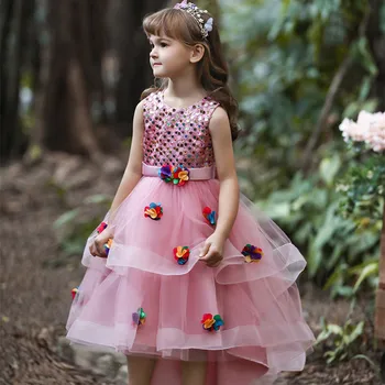 Adolescentes de Malha Flor de Princesa à Direita Menina de Vestido Elegante Festa de Aniversário de Lantejoulas Vestido de Formatura, Vestidos da Menina de Flor para Casamentos Crianças