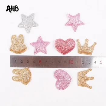 AHB Bonito Glitter, Apliques de Coração, Estrelas, Coroa de Glitter Cheia de algodão Patches DIY Acessórios em Patchwork Adesivo de Fornecedores 100pcs