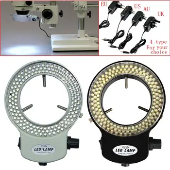 Ajustável 144 Anel do DIODO emissor de Luz, Lâmpada do iluminador Para a Indústria Estéreo Microscópio de Alimentação da Câmera lente de aumento UE/EUA/UK/AU Adaptador Novo