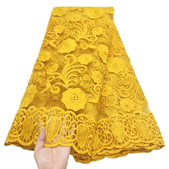 Amarelo Africana Tecido De Renda 2021 Renda Francesa Tecido Com Lantejoulas De Alta QualityNigerian Bordado Laço De Tecido Para O Vestido De Festa