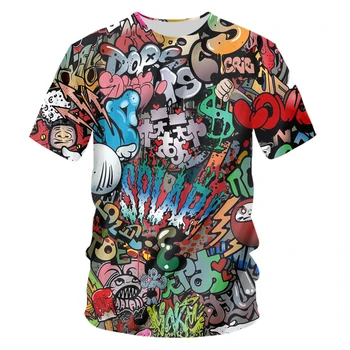Arte do grafite 3D Impresso Homens T-shirt de Verão de Novo O Pescoço de Manga Curta, Camisetas, Tops Hip Hop Terror Masculino Roupas de Moda Casual T-shirts