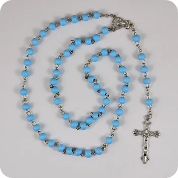 Azul de Madeira Rosário inri cristo JESUS Cruz Crucifixo Pingente de Colar bem-aventurada Virgem Maria Religiosa Católica jóias