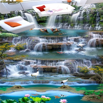 beibehang Personalizada Foto de papel de Parede de Piso Pintura Pegajoso Cachoeiras Carpa 3D, 3D, Pintura de Piso e papel de parede