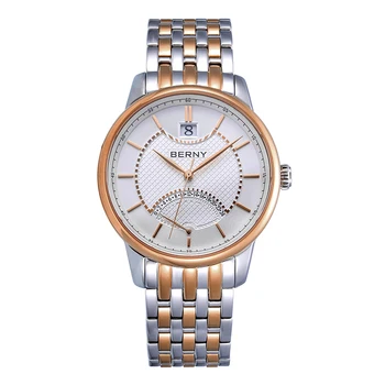 BERNY relógios para Homens Vestido de Quartzo Sapphire Aço Inoxidável relógio de Pulso Dias, 24H Flyback Clássico Negócios do Esporte Impermeável