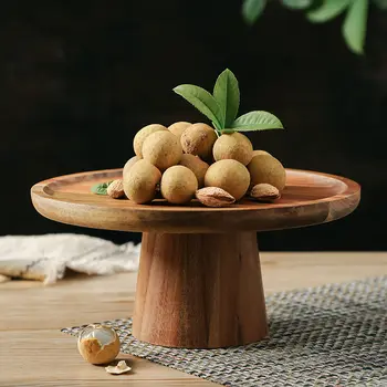 Bolo de tabuleiro de madeira maciça retro altos, modernos e criativos chá da tarde personalidade de frutas de mesa de sobremesa de estilo Japonês, placa de cozinha