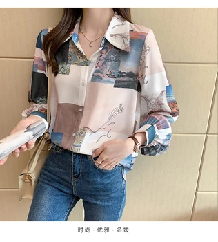 Camisa de manga comprida mulheres retro Hong Kong estilo camisa primavera 2021 nova solto camisa de chiffon