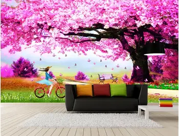 Casamento romântico quarto não Tecido papel de Parede Bela árvore de cereja Foto de papel de Parede 3D Mural na Parede do Fundo
