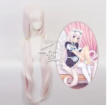 Cosplay 100CM Anime Nekopara Chocolat Baunilha Cosplay Perucas 100 cm cor-de-Rosa Longo Resistente ao Calor de Filmes Perucas de Cabelo Pelucas