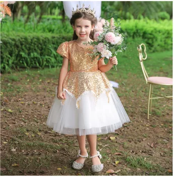 Crianças de Casamento da Dama de honra Vestido de Princesa Infantil de Malha, Vestidos Para Menina da Festa de Aniversário de Custume Bebê Halloween Roupas de Natal
