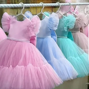 Crianças De Flor Vestidos Para Meninas De Noiva Elegante Vestido De Princesa Cerimônia, Festa Do Arco-Íris Tutu Bola Vestido De 4 A 10 Anos De Roupa