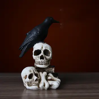 Crow Crânio Luz Gótico Corvo Empoleirar-se No Crânio para o Halloween de Mesa de Festa