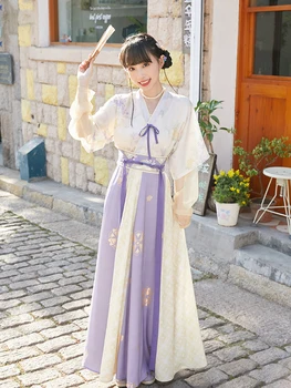 De estilo chinês, em torno do pescoço camiseta cintura comprimento Hanfu vestido de impressão Tang Hanfu menina coreano traje nacional quimono desempenho terno