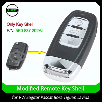DIYKEY Modificado Smart Remote Chave do Carro Shell de Caso para a Volkswagen Sagitar Passat Bora Tiguan Lavida, Fob 3 Botões - 5K0 837 202AJ