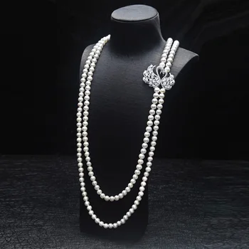 duplo design cisne branco pérola de água doce camisola longa cadeia colar de jóias de moda