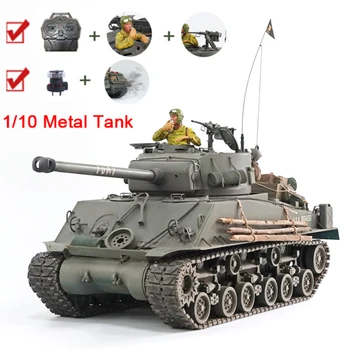 Em Estoque 1/10 Rc Tanque Americano M4A3E8 Fúria Sherman Metal Pesado Rádio todo-Poderoso Tanque de Brinquedo de Menino de Presente
