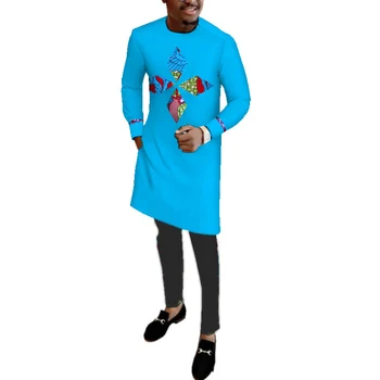 Em Estoque Apenas Africano Shirt para Homens Africanos de Cera de Impressão de Retalhos Longo do Dashiki Camisa Africano Vestido para Homens WYN513-XH