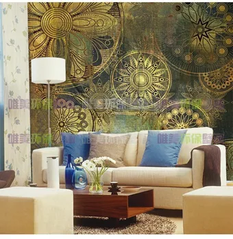 estéreo de estilo Europeu do ouro antigo padrão sofá da sala de TV fundo murais de parede Personalizado tamanhos
