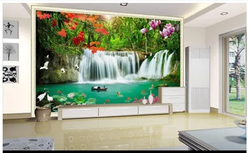 Foto 3D papel de parede personalizado 3d murais de parede papel de parede mural da Paisagem de cachoeira maple leaf magnolia paisagem pintura a papel de parede