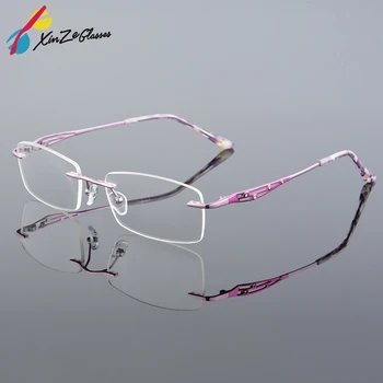 Frete grátis Super Leve, TITÂNIO Puro, sem aro Olho Armações de Óculos Para Mulheres cor-de-Rosa Óculos Ópticos Armação de Oculos de grau gafas