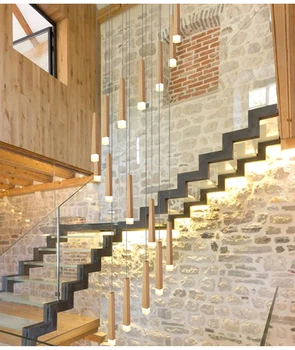 Galeria de arte Led cone de luz de madeira da escada de iluminação da Escadaria Lâmpadas de cobertura de Longa hotel da igreja lustre de Led G4 Lustres E Pendentes