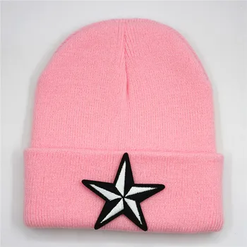 grandes estrelas bordados de Algodão Engrossar chapéu de malha de inverno chapéu morno Skullies boné chapéu de gorro para o garoto homens mulheres 261