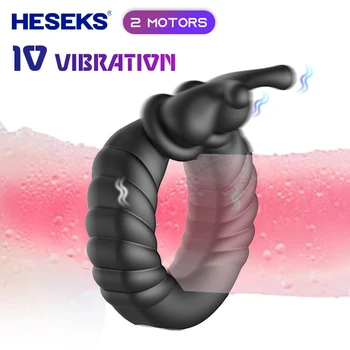 HESEKS Masculino Anel peniano 10 Modos de Vibração retardar a Ejaculação Galo Anel de Tamanho Ajustável Sexy Brinquedos Para o sexo Masculino Para Casais