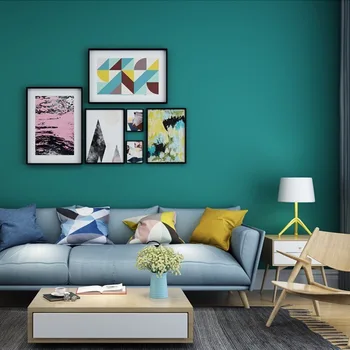 [Impermeável Resistente a Manchas] Pavão Azul e Verde Cor Sólida Simples papel de Parede Moderno e Simples Quarto, Sala de estar de plano de Fundo