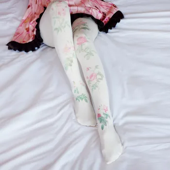 Japonês Mori meninas fresco pequeno lolita meias literária fã de rosa imprimir a meia-calça de alunos doce meias sweet lolita meias bonito