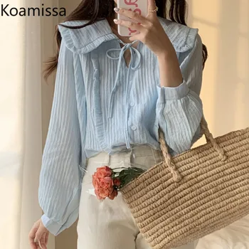 Koamissa Doce De Mulheres Sólido Coreano Camisa De Mangas Compridas Lace Fashion Office Lady Sólido Camisa Primavera, Outono 2022 Elegante Blusas